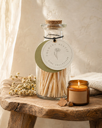 Rustic glass match bottle with - rustic,